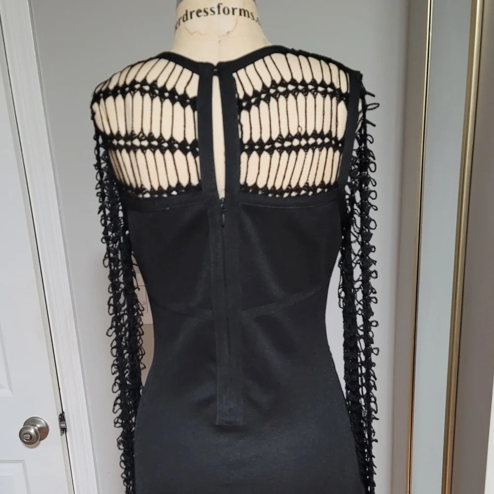 Wow, Couture Black Crochet Sleeve Dress - Picture 5 of 7